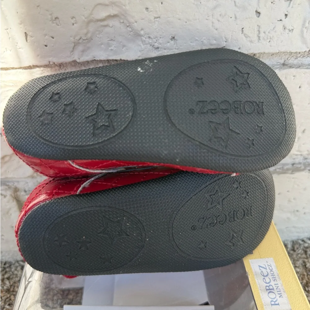 Robeez Red MaryJane Shoes Black Bow Velcro Closure 18-24m Baby Shoes